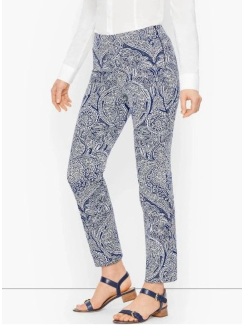 Talbots Chatham Ankle Crop Navy Paisley Floral Pants M 12